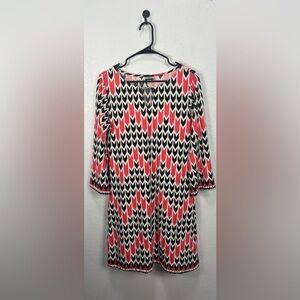 Haani Pink Black White Casual Long Sleeve Midi Dress Size L Metal accent TC0645
